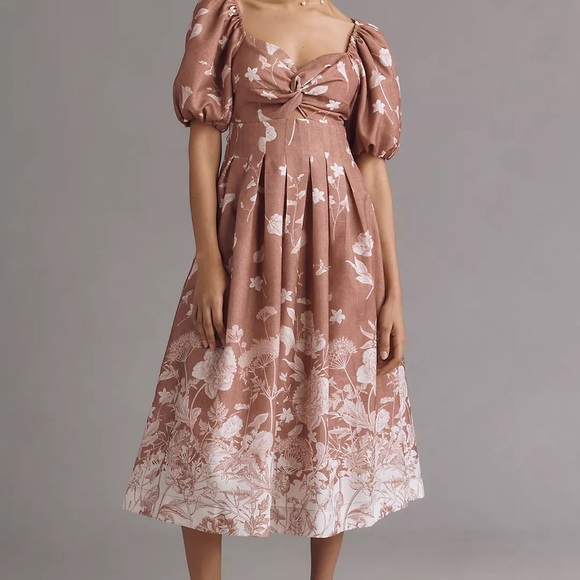 NWT EN SAISON Anthropologie monet puff sleeve square neck midi dress 1X - Picture 7 of 8